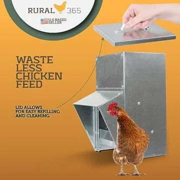 Rural365 25lb Capacity Galvanized Chicken Feeder Weatherproof Coop Dispenser