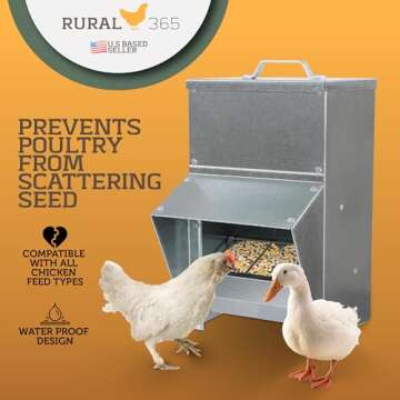 Rural365 25lb Capacity Galvanized Chicken Feeder Weatherproof Coop Dispenser