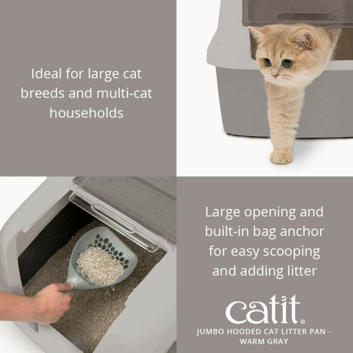 Large Catit Jumbo Hooded Litter Pan in Warm Gray