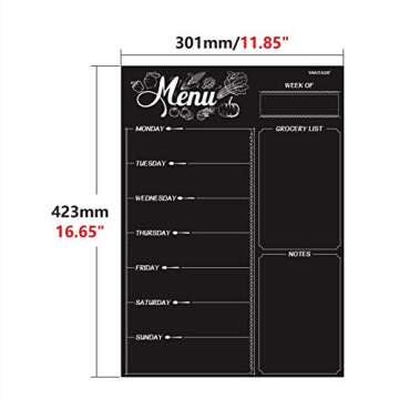 Magnetic Refrigerator Chalkboard,Weekly Menu, Meal Planner, Grocery Shopping List, Dry Erase Board, for Kitchen Fridge with 8 Color Magnetic Markers (16inchx12inch)