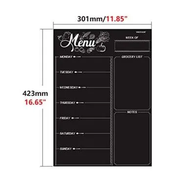 Magnetic Refrigerator Chalkboard,Weekly Menu, Meal Planner, Grocery Shopping List, Dry Erase Board, for Kitchen Fridge with 8 Color Magnetic Markers (16inchx12inch)