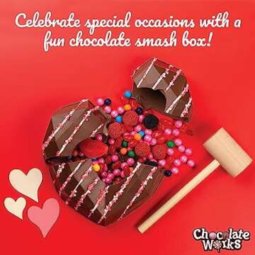 Valentine's Day Chocolate Heart Smash Box by Chocolate Works – Gourmet Milk Chocolate Gift with Rainbow Candies, Premium Belgian Chocolate Treats for Him & Her