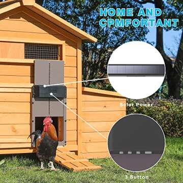 Fuzzy-Bird Upgraded Solar Powered Automatic Chicken Coop Door Full Aluminum Auto Coop Door with Timer and Light Sensor Chicken Coop Door Opener Brown Water Resistance Improved Door