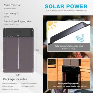 Fuzzy-Bird Upgraded Solar Powered Automatic Chicken Coop Door Full Aluminum Auto Coop Door with Timer and Light Sensor Chicken Coop Door Opener Brown Water Resistance Improved Door