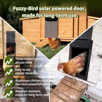 Fuzzy-Bird Upgraded Solar Powered Automatic Chicken Coop Door Full Aluminum Auto Coop Door with Timer and Light Sensor Chicken Coop Door Opener Brown Water Resistance Improved Door