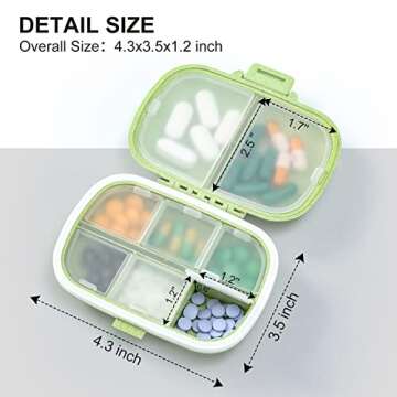 [ 4 Pack ] 8 Compartments Travel Pill Organizer with Storage Bag and Labels - Moisture Proof Pill Ca...