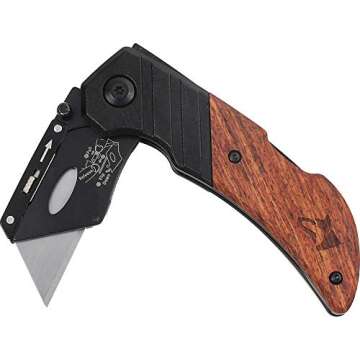 Husky Wood Handled Folding Utility Knife for Precision Cuts