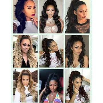 CINHOO Natural Black Long Body Wavy Drawstring Ponytail Extension Drawstring Heat Resistant 24 Inch ...
