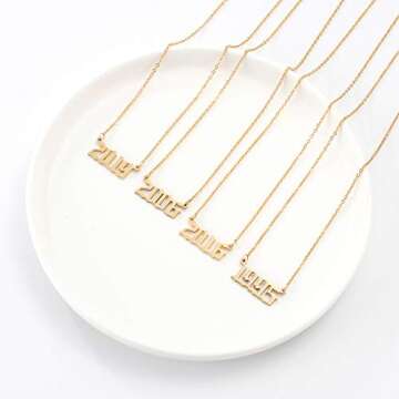 Glimmerst Birthday Year Necklace, 18K Gold Plated Stainless Steel Birth Year 1992 Number Pendant Nec...