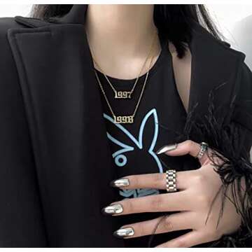 Glimmerst Birthday Year Necklace, 18K Gold Plated Stainless Steel Birth Year 1992 Number Pendant Necklace Memorable Anniversary Jewelry for Women