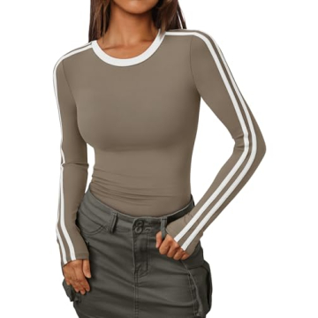 Trendy Queen Long Sleeve Workout Tops for Women Y2K Fitted Athletic Gym Shirt Fashion Color Block Cr...