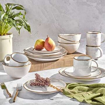 Tabletops Gallery Speckled Farmhouse Collection- Stoneware Dishes Service for 4 Dinner Salad Appetiz...