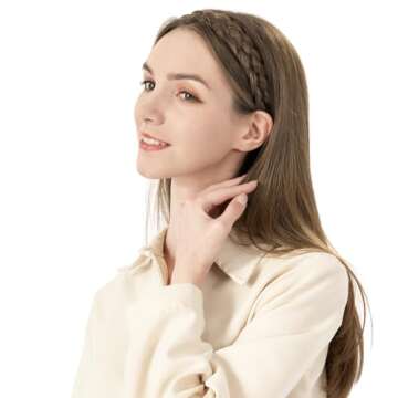 BOBIYA 5 Strands Synthetic Hair Braided Headband Classic Chunky Wide Plaited Braids Headband Elastic Stretch Braid Headband for Women Girl (Gray Brown)