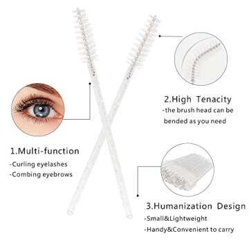 300 PCS Crystal Eyelash Mascara Wands Disposable Lash Brushes for Extensions Spoolie Brush Applicators Makeup Tool Kits (White)