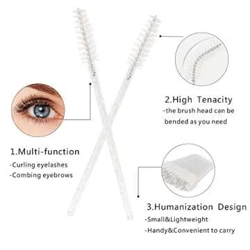300 PCS Crystal Eyelash Mascara Wands Disposable Lash Brushes for Extensions Spoolie Brush Applicators Makeup Tool Kits (White)
