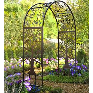 Plow & Hearth Arch Metal Outdoor Garden Arbor | Tree of Life | 84" H x 53" Wx 23" D | Black | Trelli...