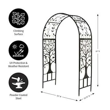 Plow & Hearth Arch Metal Outdoor Garden Arbor | Tree of Life | 84" H x 53" Wx 23" D | Black | Trellis Lattice for Plants | Wedding | Outdoor Patio Décor