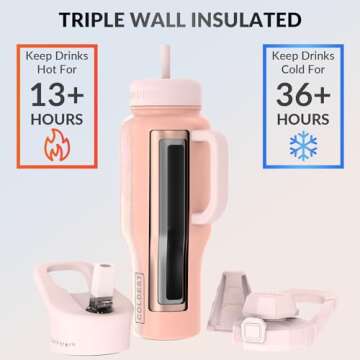Coldest Tumbler with Handle & 3 Lids, 100% Leak Proof Water Bottle with Straw, 36+ Hours Cold, Insul...