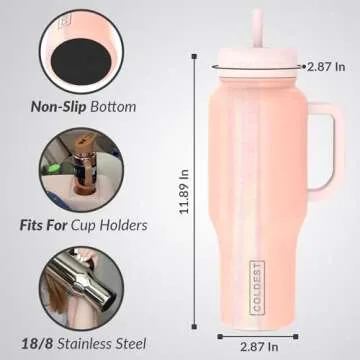 Coldest Tumbler with Handle & 3 Lids, 100% Leak Proof Water Bottle with Straw, 36+ Hours Cold, Insulated Tumblers for Women & Men, Spill Proof Cup Holder Friendly (Forever Pink Glitter, 36 oz)