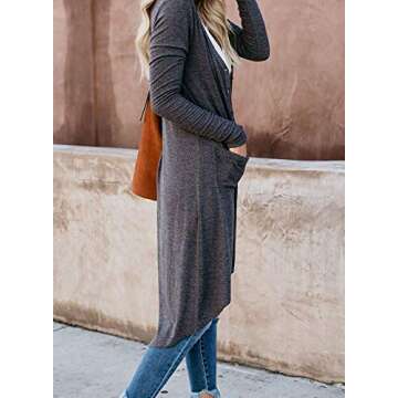 Naggoo Womens Lightweight Knitted Cardigan Long Sleeve Buttton Up Open Front Long Cardigans Dark Gray,L