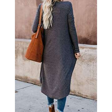 Naggoo Womens Lightweight Knitted Cardigan Long Sleeve Buttton Up Open Front Long Cardigans Dark Gray,L