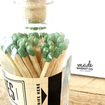 Green Tip Colored Matches - Decorative Glass Bottle for Farmhouse Decor