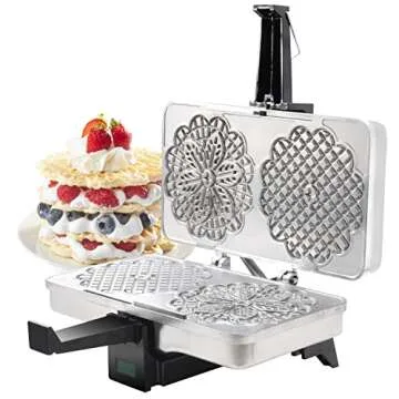 Pizzelle Maker- Polished Electric Baker Press Makes Two 5-Inch Cookies at Once- Recipe Guide Included- Fun Baking Supplies for Party- Italian Waffle Dessert Treat Making- Housewarming Gift for Her