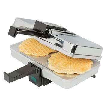 Pizzelle Maker- Polished Electric Baker Press Makes Two 5-Inch Cookies at Once- Recipe Guide Included- Fun Baking Supplies for Party- Italian Waffle Dessert Treat Making- Housewarming Gift for Her