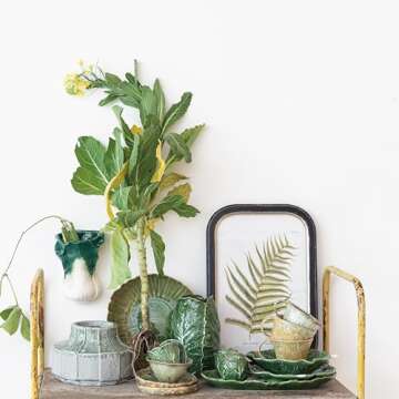 Creative Co-Op Hand-Painted Embossed Stoneware Cabbage Vase, Green