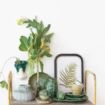 Creative Co-Op Hand-Painted Embossed Stoneware Cabbage Vase, Green