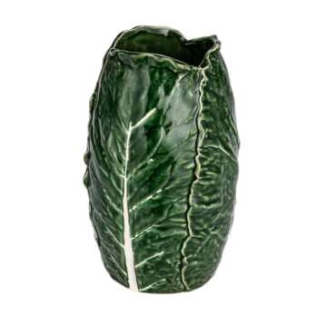 Creative Co-Op Hand-Painted Embossed Stoneware Cabbage Vase, Green