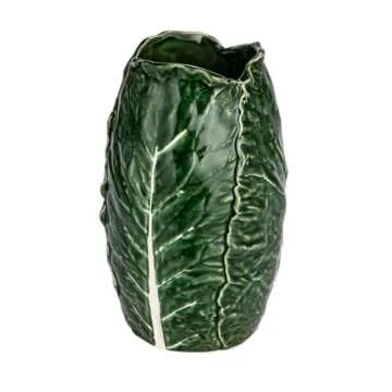 Creative Co-Op Hand-Painted Embossed Stoneware Cabbage Vase, Green