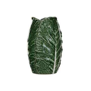 Creative Co-Op Hand-Painted Embossed Stoneware Cabbage Vase, Green