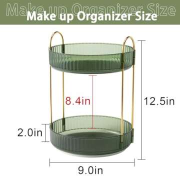 shuang qing Rotating Makeup Organizer for Vanity 2 Tier, High-Capacity Skincare Clear Make Up Storag...
