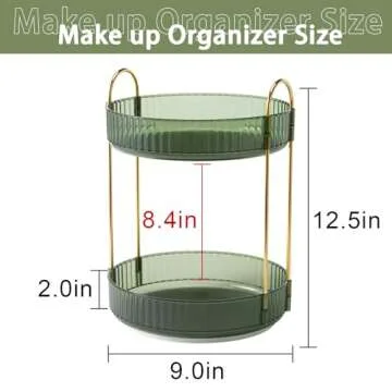 shuang qing Rotating Makeup Organizer for Vanity 2 Tier, High-Capacity Skincare Clear Make Up Storag...