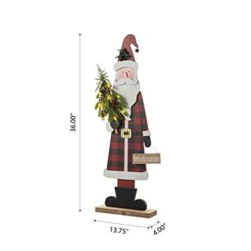 Glitzhome 36" H Lighted Wooden Christmas Santa Porch Sign Standing Porch Decor Rustic Merry Christma...