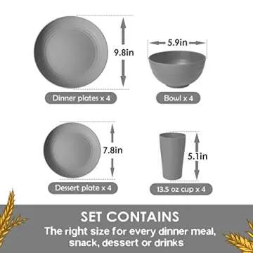 Teivio 16-Piece Kitchen Plastic Wheat Straw Dinnerware Set, Service for 4, Dinner Plates, Dessert Pl...