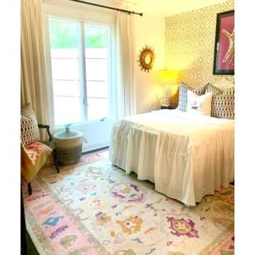 Modern Oushak Rug, Vintage Turkish Pink Oriental Antique Inspired Area Rugs, Washable Luxury Living ...