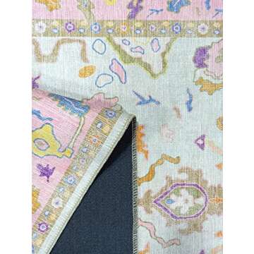 Modern Oushak Rug, Vintage Turkish Pink Oriental Antique Inspired Area Rugs, Washable Luxury Living Room Bedroom Bathroom Kitchen 4'9 x 6'9