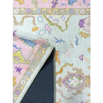 Modern Oushak Rug, Vintage Turkish Pink Oriental Antique Inspired Area Rugs, Washable Luxury Living Room Bedroom Bathroom Kitchen 4'9 x 6'9