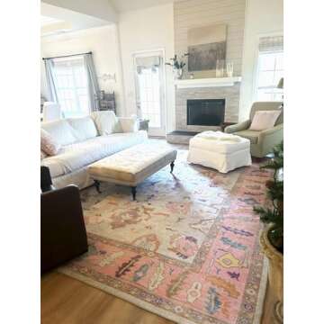 Modern Oushak Rug, Vintage Turkish Pink Oriental Antique Inspired Area Rugs, Washable Luxury Living Room Bedroom Bathroom Kitchen 4'9 x 6'9