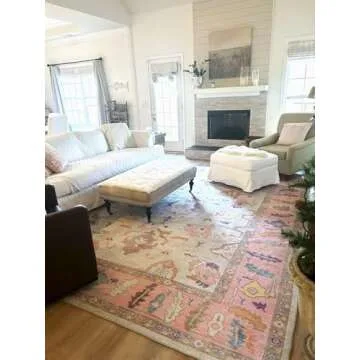 Modern Oushak Rug, Vintage Turkish Pink Oriental Antique Inspired Area Rugs, Washable Luxury Living Room Bedroom Bathroom Kitchen 4'9 x 6'9