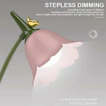 Flower LED Desk Lamp Cordless Table Light Adjustable Gooseneck Dimmable Touch Rechargeable Battery Student Bedroom Room Lighting Table Light House Decor (Pink)