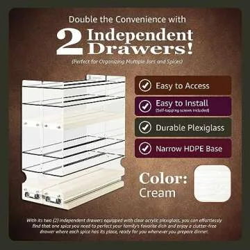 Vertical Spice - Narrow Pullout Spice Rack for Kitchen Organization - 2 Drawers & 2 Tiers