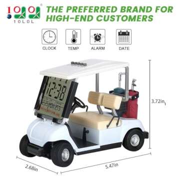 10L0L Mini Golf Cart Alarm Clock LCD Display Calendar Golf Gifts for Men Fans Golfers Superior Race ...