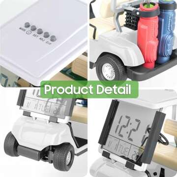 10L0L Mini Golf Cart Alarm Clock LCD Display Calendar Golf Gifts for Men Fans Golfers Superior Race Souvenir Novelty(White)