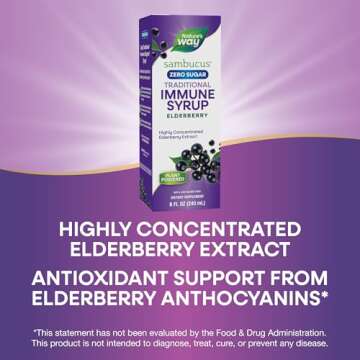 Nature’s Way Sambucus Zero Sugar Traditional Immune Syrup, Highly Concentrated Black Elderberry Extract, Traditional Immune Support*, Sugar-Free, Berry Flavored, 8 Fl Oz (Packaging May Vary)