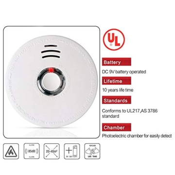 UL Photoelectric Smoke Detectors 6-Pack 10-Year Lifespan