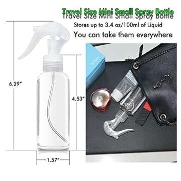 KwoKmarK Small Spray Bottles, Hair Spray Bottle 3.5oz/100ml Clear Plastic Fine Mist Travel Size Mini Empty Bottle Set Refillable Reusable Liquid Container for Essential Oils Water Squirt (4 Pack)