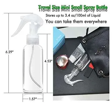 KwoKmarK Small Spray Bottles, Hair Spray Bottle 3.5oz/100ml Clear Plastic Fine Mist Travel Size Mini Empty Bottle Set Refillable Reusable Liquid Container for Essential Oils Water Squirt (4 Pack)